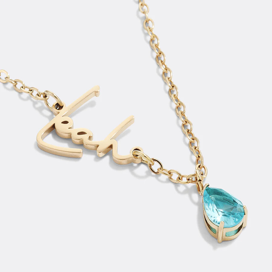 Collar de piedra de nacimiento con nombre personalizado Teardrop